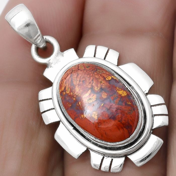 Natural Red Moss Agate Pendant SDP119954 P-1179, 10x16 mm