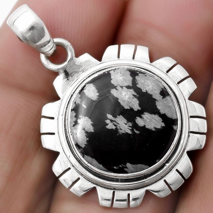 Natural Snow Flake Obsidian Pendant SDP119995 P-1179, 15x15 mm