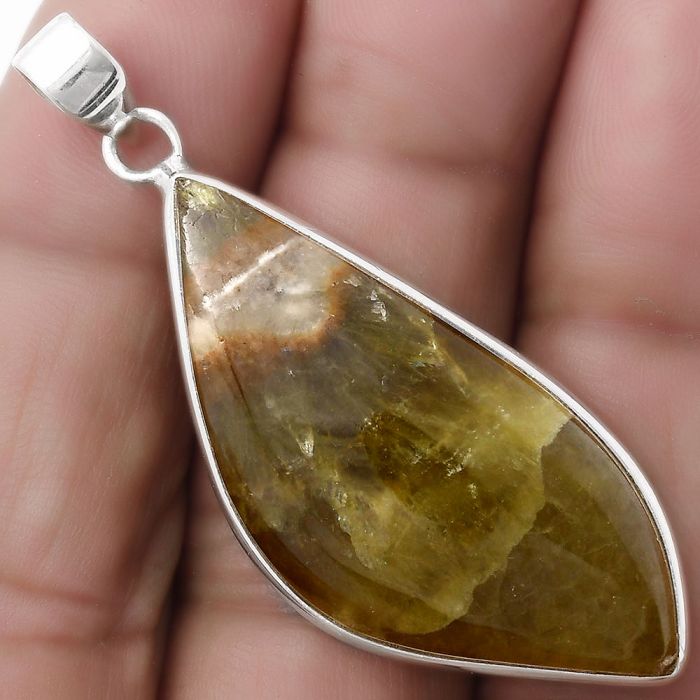 Natural Cloudy Prehnite Pendant SDP120215 P-1001, 18x39 mm