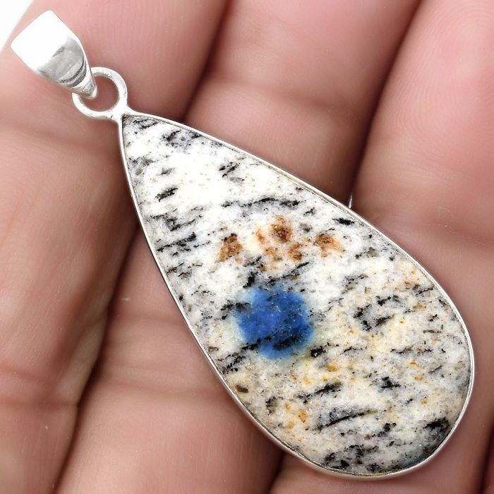 Natural K2 Blue - Azurite In Quartz Pendant SDP120276 P-1001, 18x38 mm