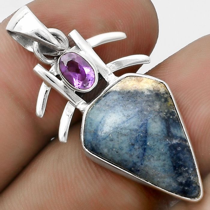 Blue Scheelite - Turkey & Amethyst Pendant SDP120354 P-1046, 14x20 mm