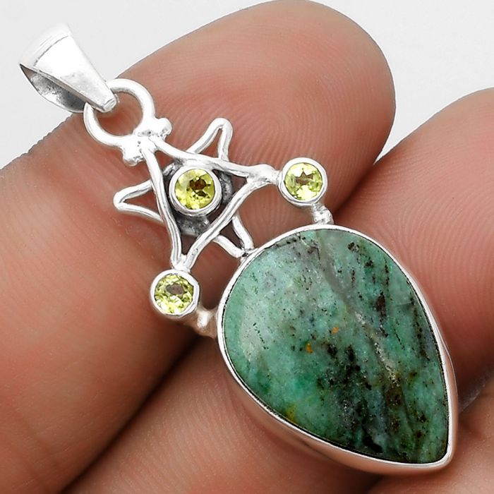 Star - Larsonite Jasper & Peridot Pendant SDP120400 P-1095, 15x20 mm