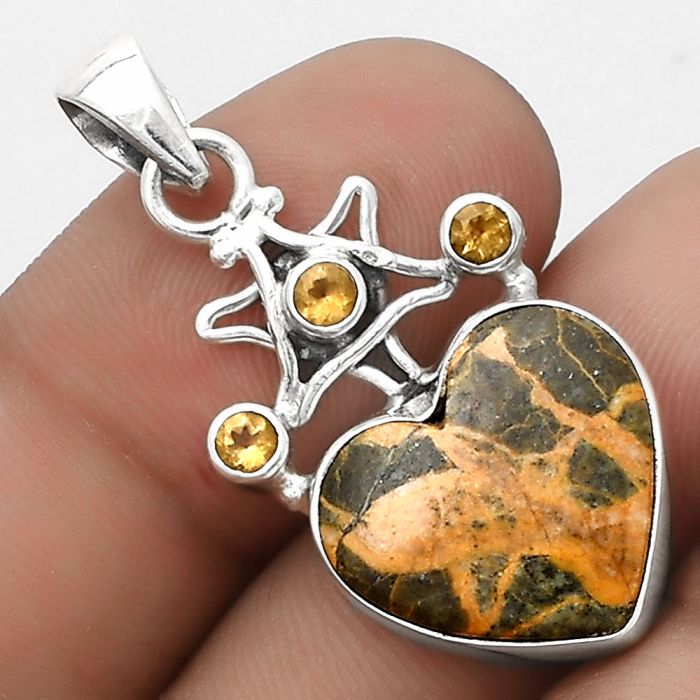 Star - Heart Moroccan Yellow Jacket Jasper & Citrine Pendant SDP120406 P-1095, 16x16 mm