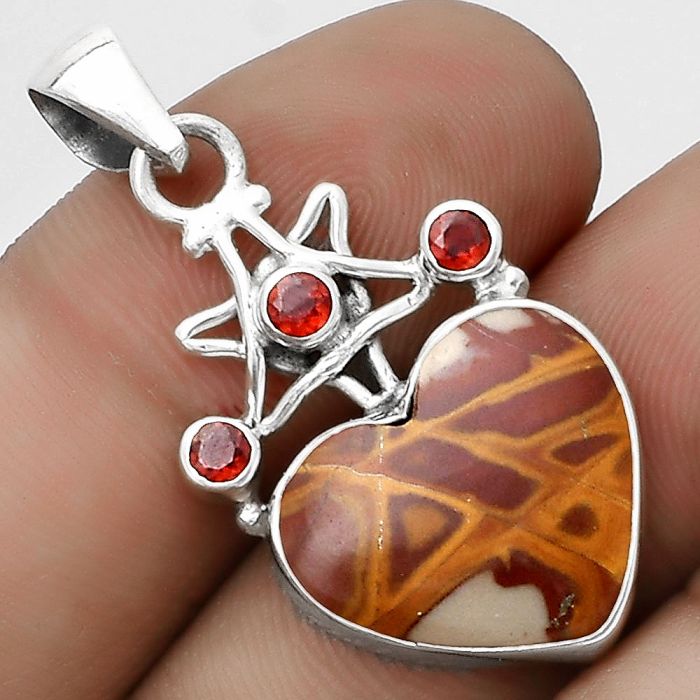 Valentine Gift Star - Heart Noreena Jasper & Garnet Pendant SDP120407 P-1095, 15x17 mm