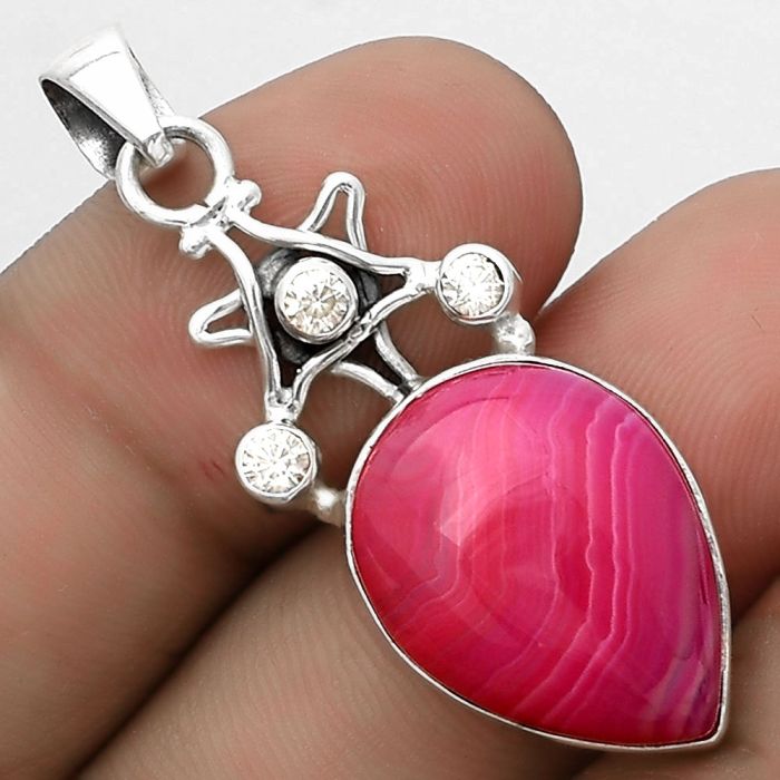 Star - Pink Botswana Agate & Zircon Pendant SDP120409 P-1095, 15x20 mm