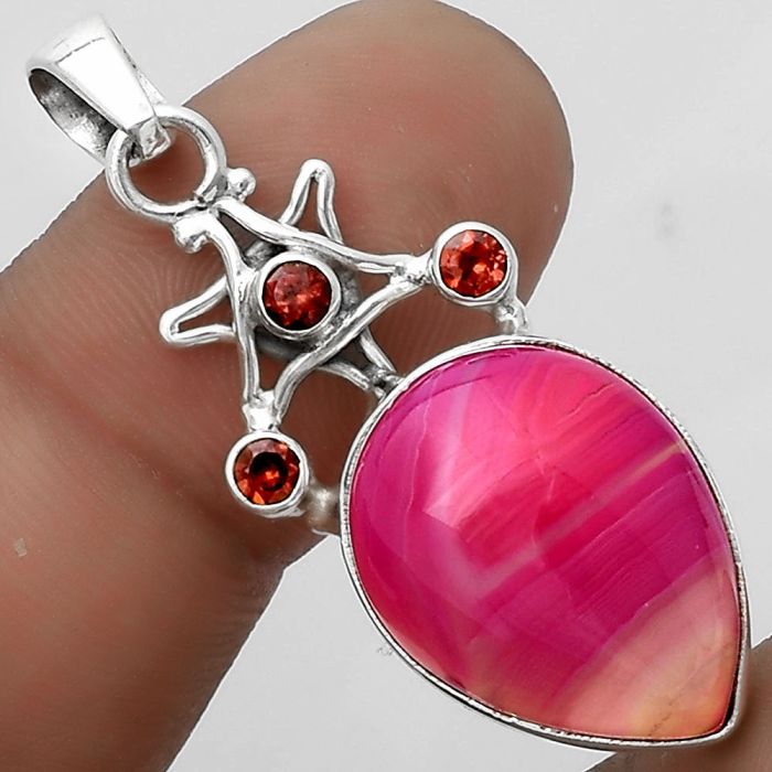 Star - Pink Botswana Agate & Garnet Pendant SDP120410 P-1095, 15x20 mm