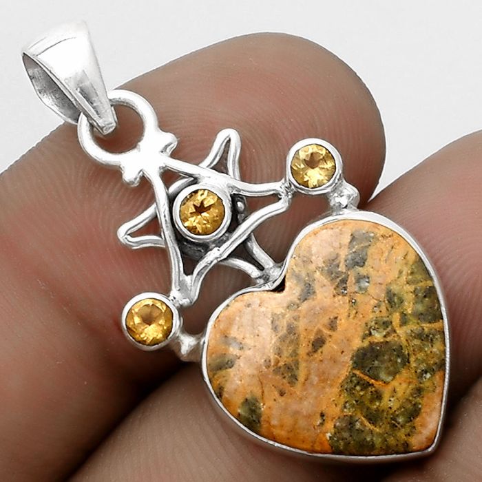 Star - Heart Moroccan Yellow Jacket Jasper & Citrine Pendant SDP120414 P-1095, 16x16 mm