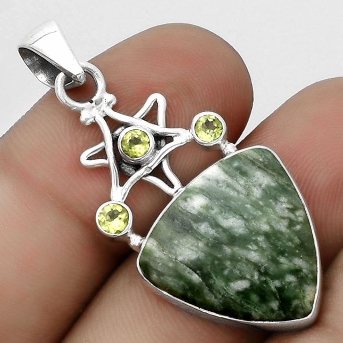 Star - Natural Dioptase & Peridot Pendant SDP120420 P-1095, 18x18 mm