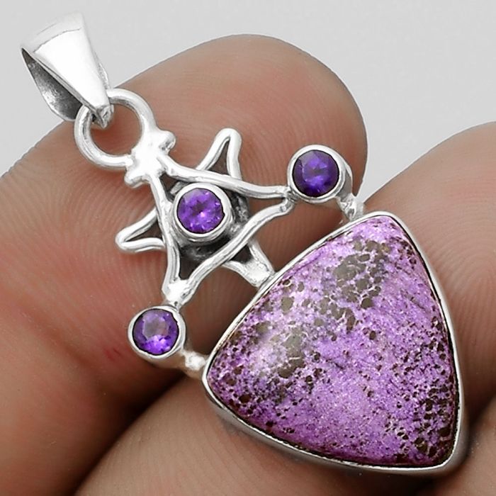 Star - Natural Purpurite & Amethyst Pendant SDP120435 P-1095, 16x16 mm