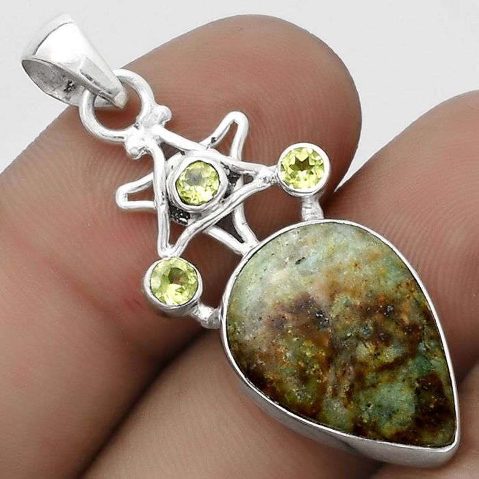 Star - Larsonite Jasper & Peridot Pendant SDP120436 P-1095, 14x19 mm