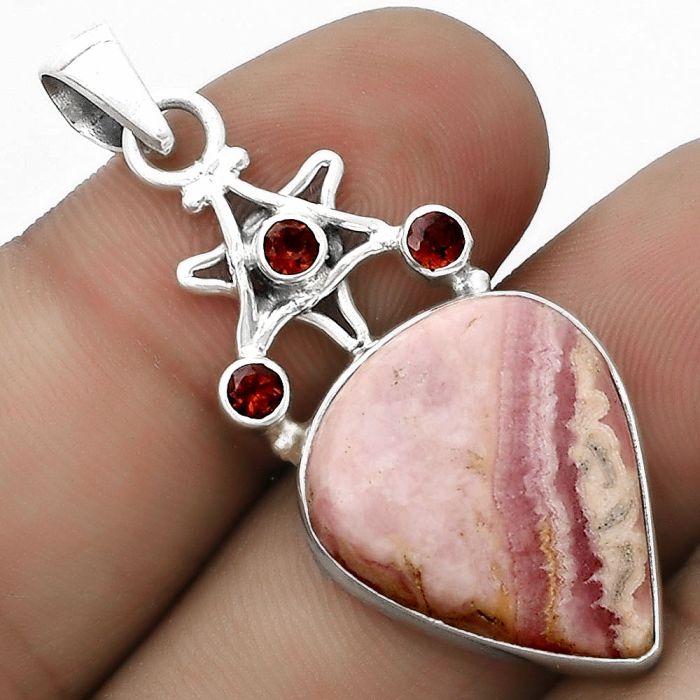 Star - Rhodochrosite Argentina & Garnet Pendant SDP120438 P-1095, 17x20 mm