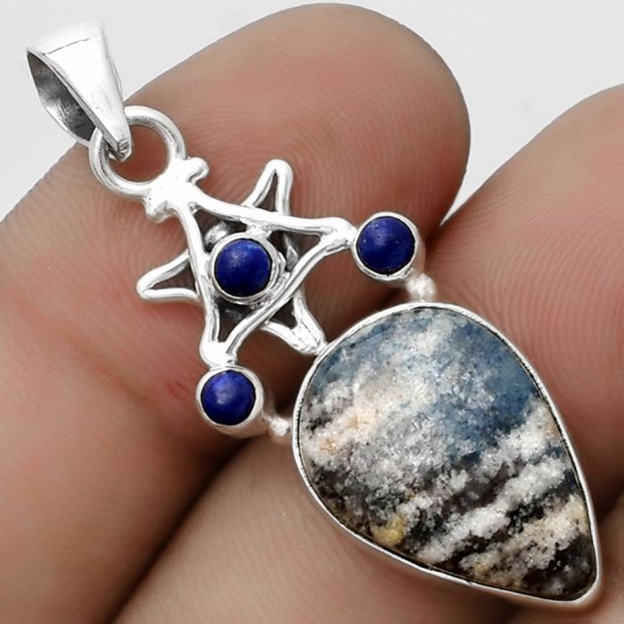 Star - Blue Scheelite - Turkey & Lapis Pendant SDP120440 P-1095, 13x19 mm