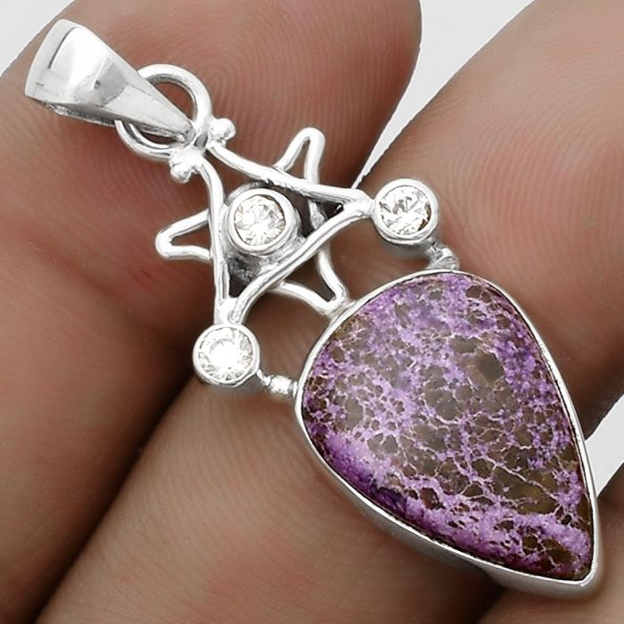 Star - Natural Purpurite & Zircon Pendant SDP120445 P-1095, 13x19 mm