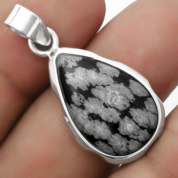 Natural Snow Flake Obsidian Pendant SDP120456 P-1110, 14x22 mm