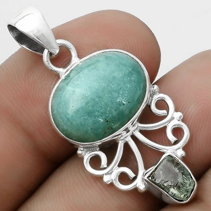 Paraiba Amazonite & Aqua Apatite Rough Pendant SDP120510 P-1594, 12x16 mm