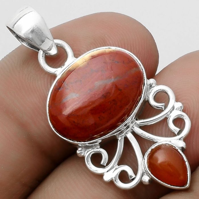 Natural Red Moss Agate & Carnelian Pendant SDP120512 P-1594, 12x16 mm