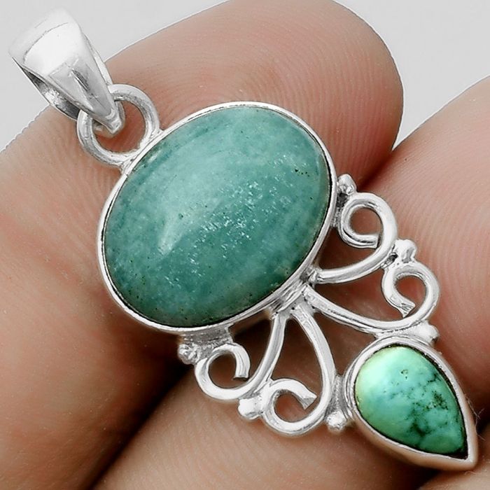 Paraiba Amazonite & Turquoise Magnesite Pendant SDP120514 P-1594, 12x16 mm