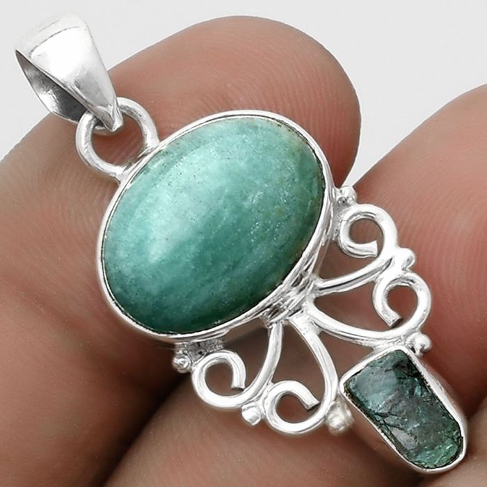 Paraiba Amazonite & Aqua Apatite Rough Pendant SDP120527 P-1594, 12x16 mm