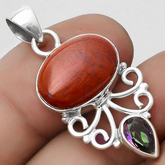 Natural Red Moss Agate & Citrine Pendant SDP120534 P-1594, 12x16 mm