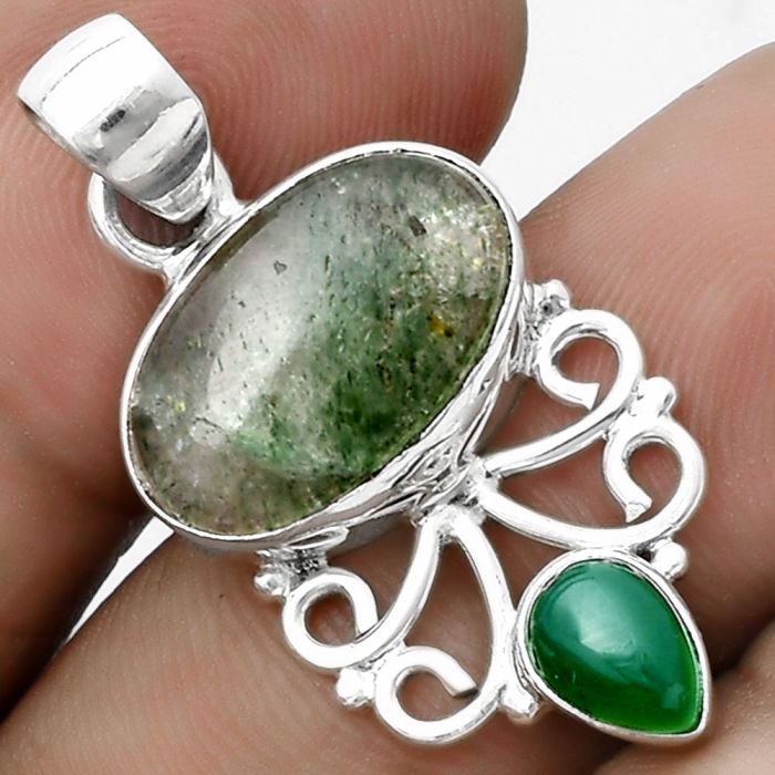 Natural Green Aventurine & Green Onyx Pendant SDP120538 P-1594, 10x16 mm