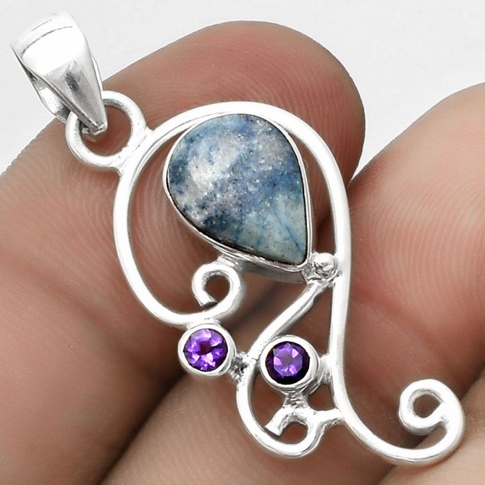 Blue Scheelite - Turkey & Amethyst Pendant SDP120542 P-1039, 8x12 mm