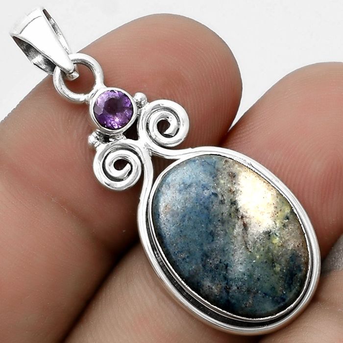 Blue Scheelite - Turkey & Amethyst Pendant SDP120593 P-1603, 13x18 mm