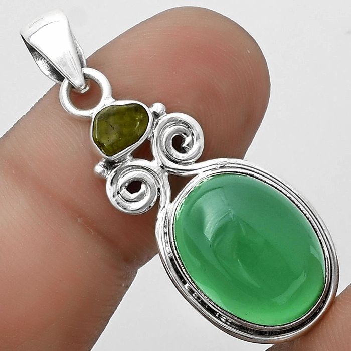 Natural Green Onyx & Peridot Rough Pendant SDP120594 P-1603, 12x16 mm