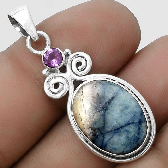 Blue Scheelite - Turkey & Amethyst Pendant SDP120599 P-1603, 12x13 mm