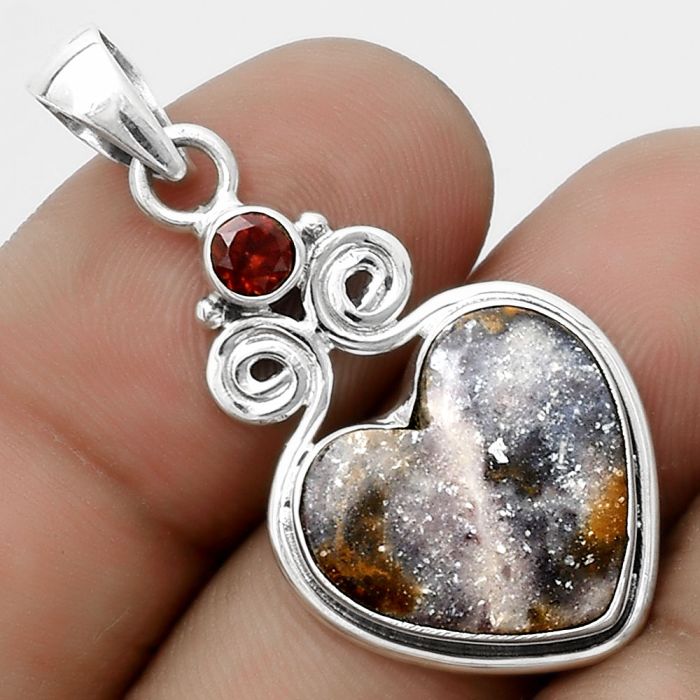 Valentine Gift Heart Indian Blanket Jasper & Garnet Pendant SDP120600 P-1603, 16x16 mm