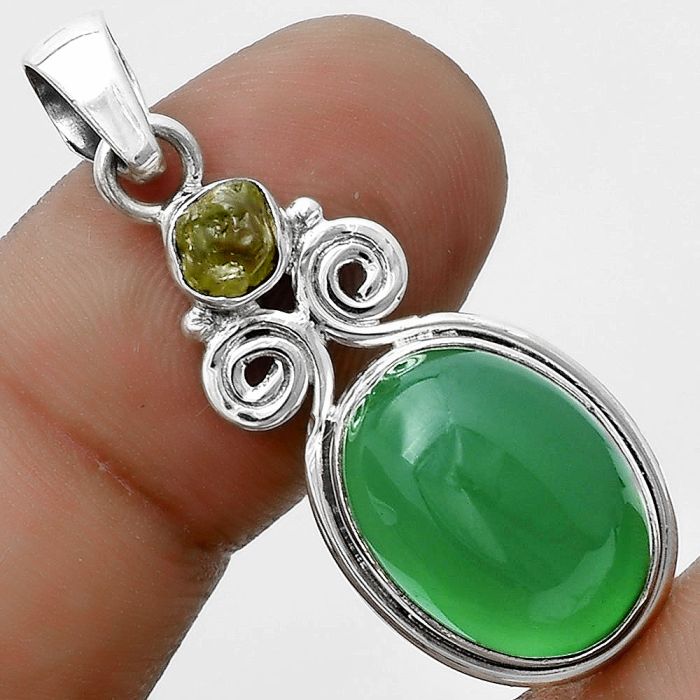 Natural Green Onyx & Peridot Rough Pendant SDP120610 P-1603, 12x16 mm