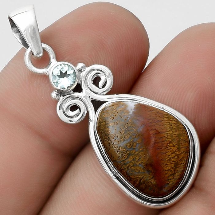 Natural Red Moss Agate & Sky Blue Topaz Pendant SDP120629 P-1603, 13x17 mm