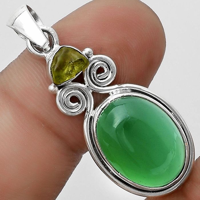 Natural Green Onyx & Peridot Rough Pendant SDP120631 P-1603, 12x16 mm