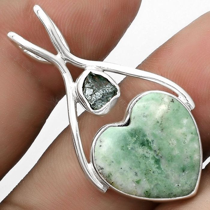 Valentine Gift Heart Larsonite Jasper & Aqua Apatite Rough Pendant SDP120646 P-1038, 17x17 mm