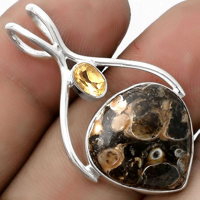 Natural Turtella Jasper - USA & Citrine Pendant SDP120666 P-1038, 18x18 mm