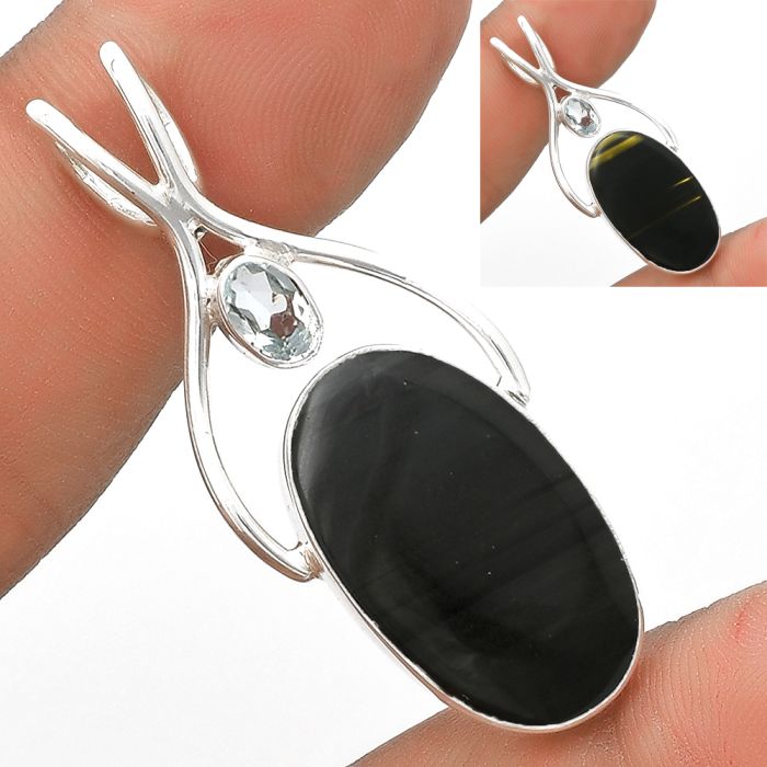 Black Lace Obsidian & Sky Blue Topaz Pendant SDP120675 P-1038, 13x22 mm