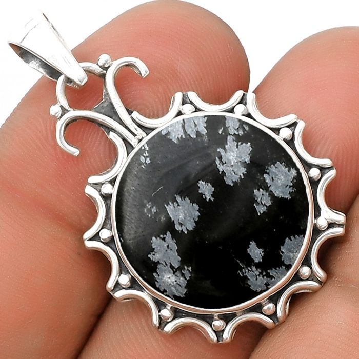 Natural Snow Flake Obsidian Pendant SDP120716 P-1249, 18x18 mm