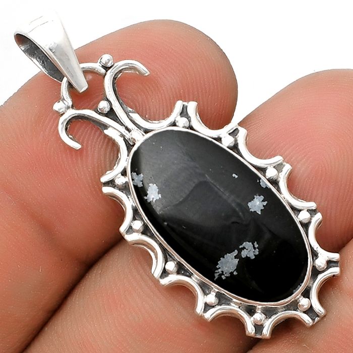 Natural Snow Flake Obsidian Pendant SDP120719 P-1249, 11x21 mm