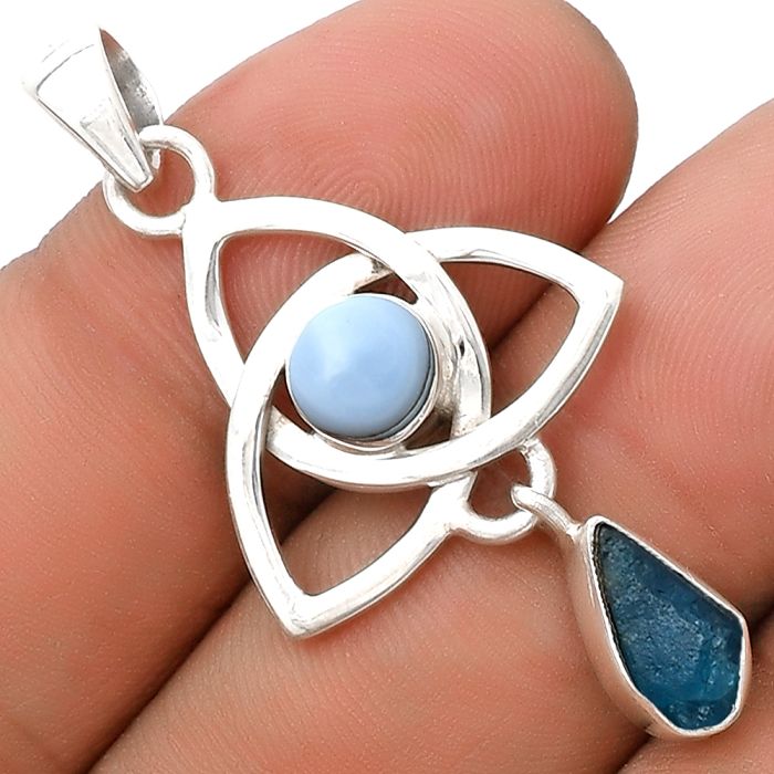 Celtic Neon Blue Apatite & Owyhee Opal Pendant SDP120731 P-1628, 5x10 mm