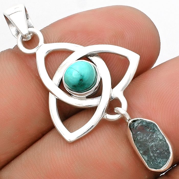 Celtic Aqua Apatite Rough & Turquoise Magnesite Pendant SDP120734 P-1628, 5x10 mm