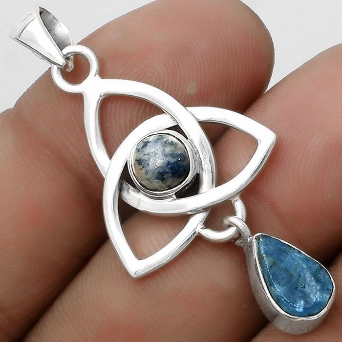 Celtic - Neon Blue Apatite & Blue Scheelite Pendant SDP120744 P-1628, 6x10 mm