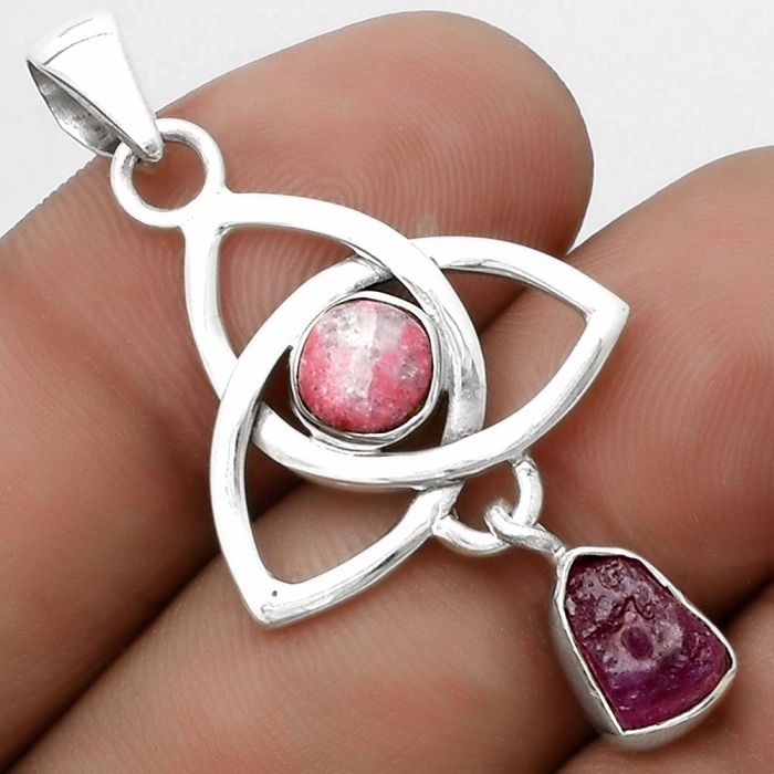 Celtic - Pink Tourmaline Rough & Pink Thulite Pendant SDP120750 P-1628, 6x9 mm