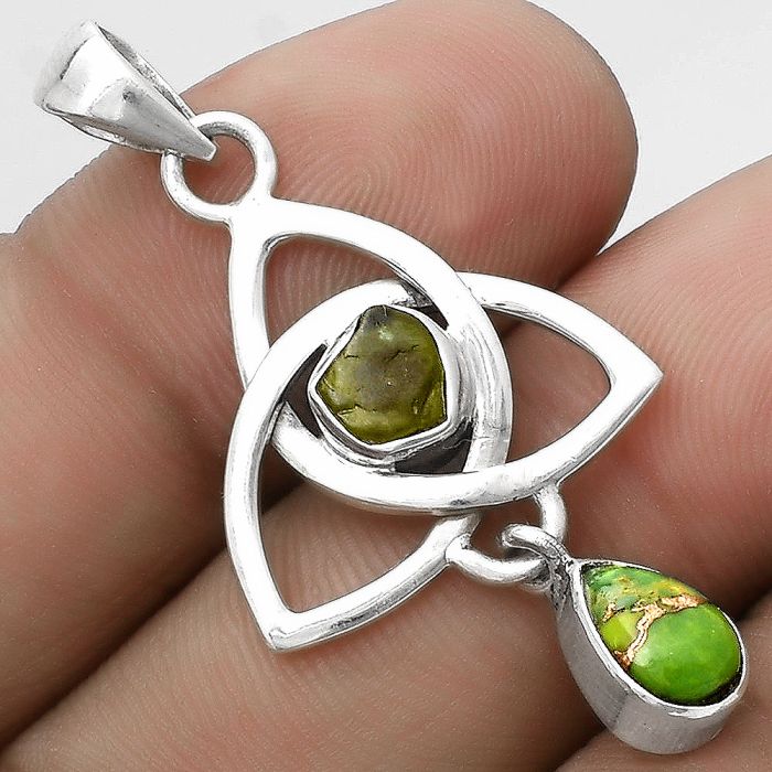 Celtic - Copper Green Turquoise & Peridot Rough Pendant SDP120764 P-1628, 5x8 mm