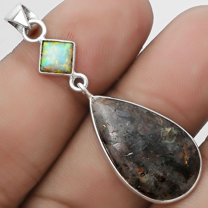 Astrophyllite - Russia & Fire Opal Pendant SDP120795 P-1098, 14x25 mm