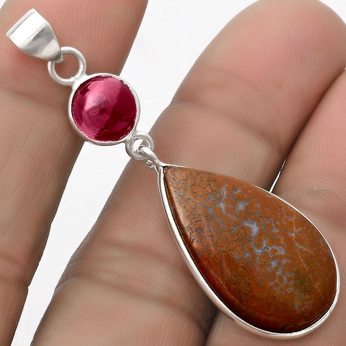 Natural Red Moss Agate & Garnet Pendant SDP120855 P-1098, 15x25 mm