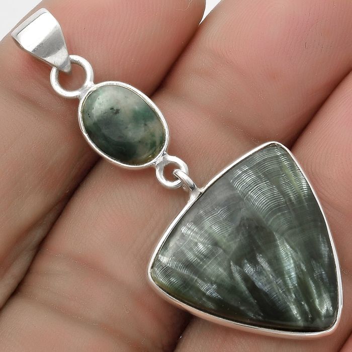 Russian Seraphinite & Larsonite Jasper Pendant SDP120865 P-1098, 20x20 mm