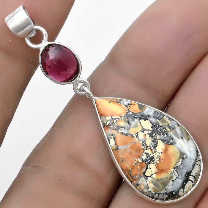 Maligano Jasper - Indonesia & Garnet Pendant SDP120880 P-1098, 16x26 mm