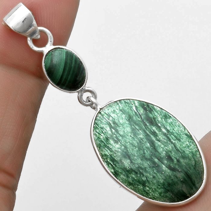 Green Aventurine & Malachite Eye Pendant SDP120885 P-1098, 16x23 mm