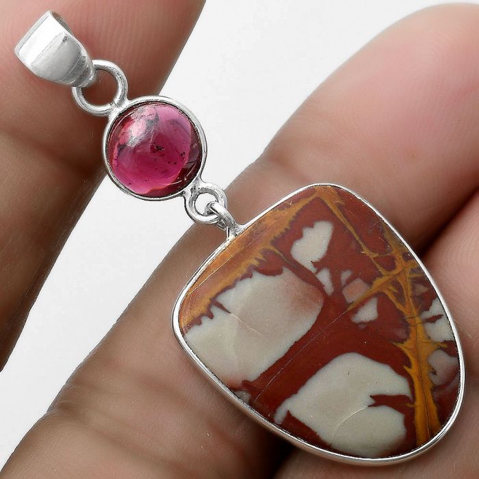 Natural Noreena Jasper & Garnet Pendant SDP120910 P-1098, 19x23 mm