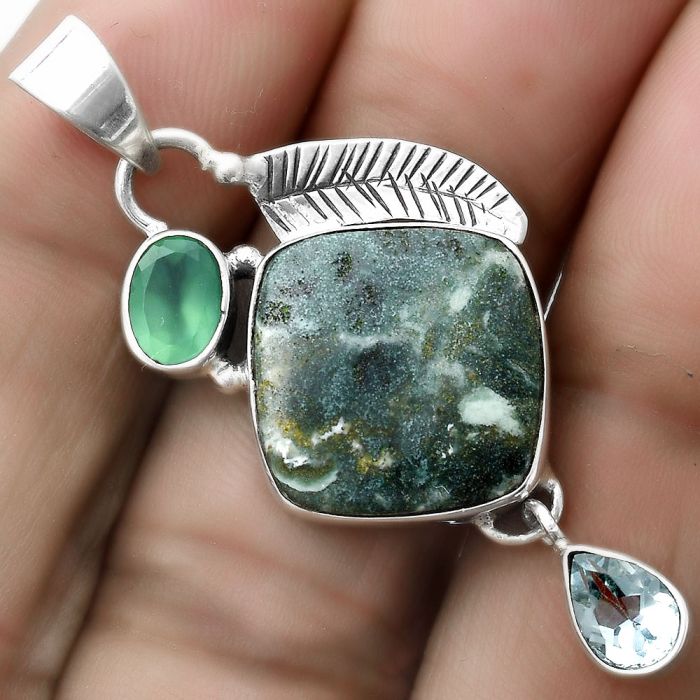 Larsonite Jasper, Sky Blue Topaz & Green Onyx Pendant SDP120967 P-1414, 15x15 mm