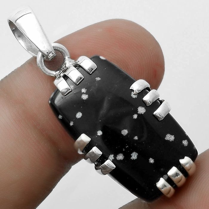 Natural Snow Flake Obsidian Pendant SDP121131 P-1564, 15x24 mm